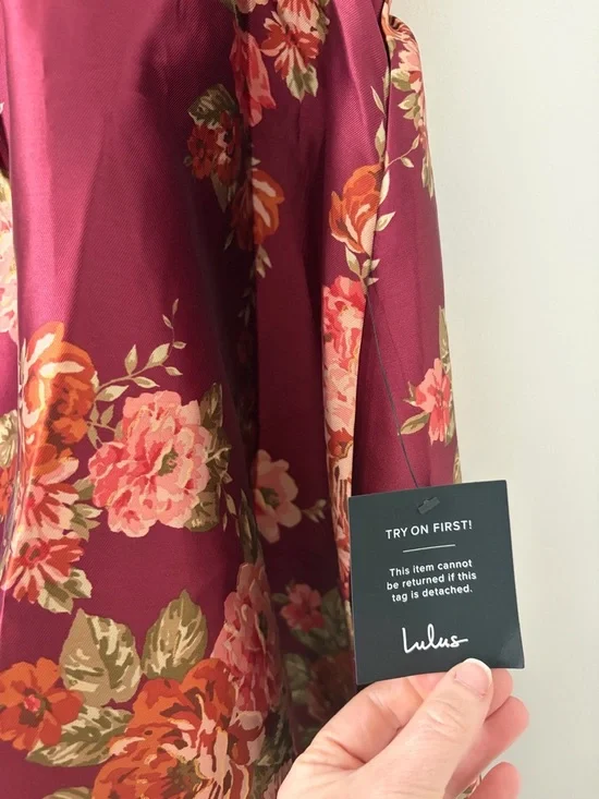 Lulu’s Unbelievably Lovely Red Floral Babydoll Empire Waist Mini Dress NWT XL - Picture 6 of 13